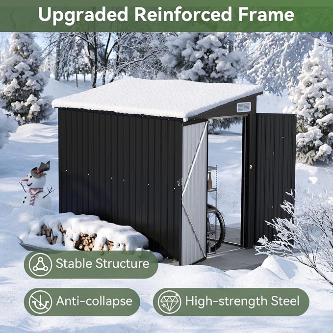7.5'x4' Outdoor Shed with 3-Lockable Door Black | Heavy-Duty Galvanized Metal Garden Storage for Bikes, Tools, Garden, Patio