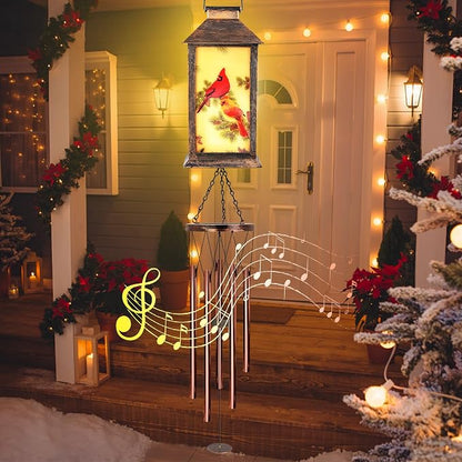 YHmall Cardinal Wind Chimes for Outside, 37" Hanging Memorial Solar Wind Chimes for Outside, Solar Lantern Christmas Cardinal Gifts for Women Mom Windchimes Outdoors for Patio Garden Decor Birthday