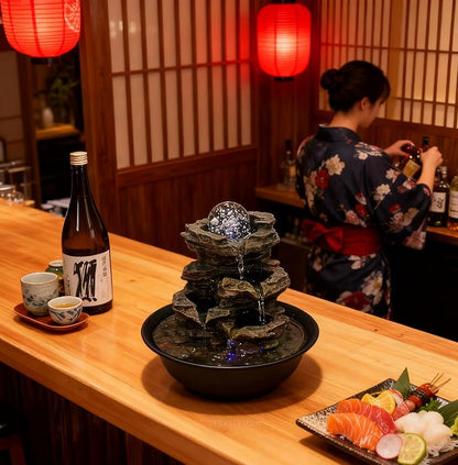 Tabletop Waterfall Fountain with Cascading Rock & Spining Orb, Indoor Zen Meditatin Waterfall for Home Office Relaxation