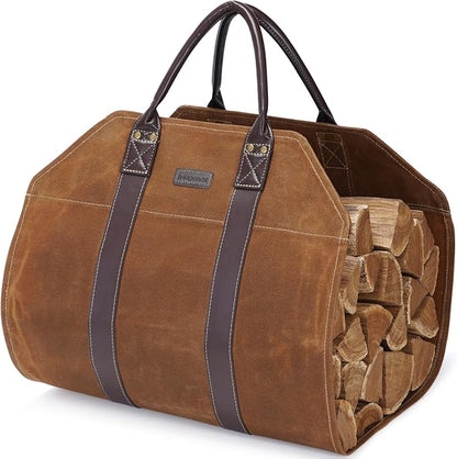 INNO STAGE Canvas Log Carrier Bag,Durable Wood Tote,Fireplace Stove Accessories,Extra Large Firewood Holder with Handles for Camping (Rust)