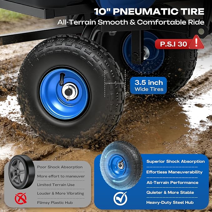 Wheelbarrow Garden Dump Cart Wagon | Upgrade 10" All Terrain Pneumatic Tires,DIY Expansion over 900LBS Capacity, Transportation in Yard, Farm, Garden,Blue