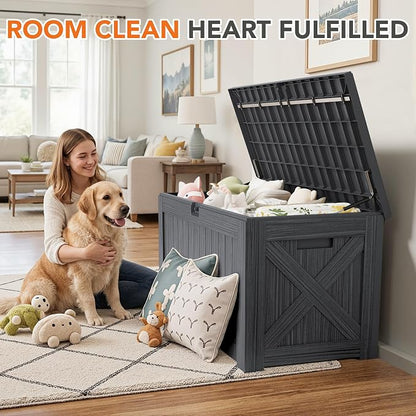130 Gallon Deck Box Outdoor Indoor Waterproof Storage Box for Patio Furniture, Pool Accessories, Garden Tools, and Cushion Storage, Gray