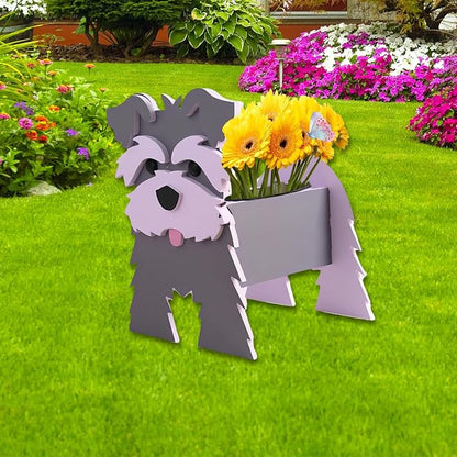 Gray Schnauzers Dog Planter Pots, 9.84 x 10.24 x 15 Inches | Large Dog Flower Pot, Cute Animal Shaped Plant Pot, Gifts for Women & Pet Lovers, Indoor Outdoor Garden Home Office Decor