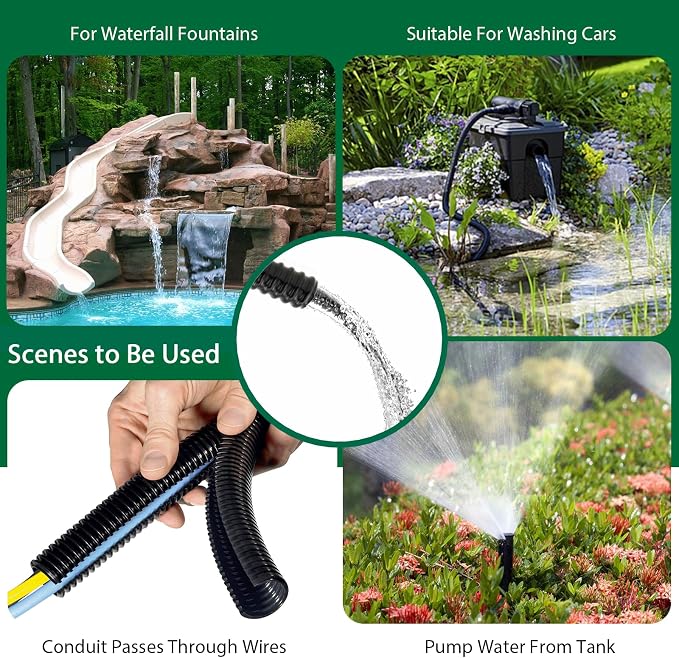 LONGRUN Pond Tubing 1.5 Inch 1-1/2'' Diameter, 26.9 ft Long Corrugated Flexible Hose Pipe with Clamps Pipe Fittings, Pool PVC Tube for Garden Ponds Waterfalls Camping Caravans Filters Drainage Marine