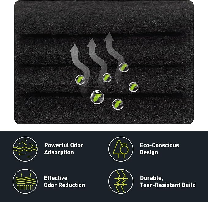EKO Trash Can Odor Filter Refills for Trash Can and Compost Bin, Activated Charcoal Deodorizer, Strong Charcoal Odor Absorber, Pack of 4 Replacements