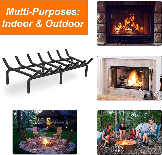 Fireplace Log Grate, Heavy Duty Solid Steel Wood Rack Stove Firewood Holder for Indoor Hearth Outdoor Fire Pit Chimney Hearth Kindling Tool (24 inch)