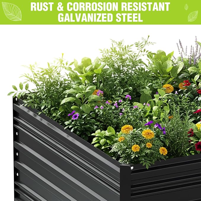 WORKPRO 7.5x4x2ft Outdoor Galvanized Raised Garden Bed, Rust-Resistant Planter Raised Beds for Vegetable, Flowers, Herbs, Black