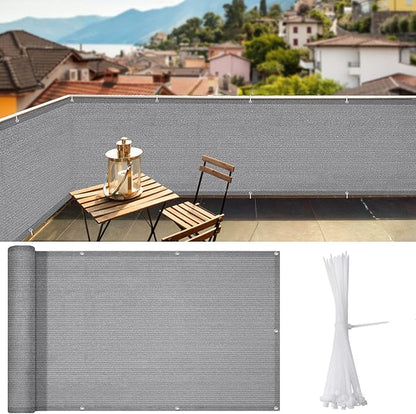 iCover 3.3x19.5ft Balcony Privacy Screen Fence, UV-Resistant Railing Fencing Cover for Porch Deck Patio Garden Backyard, Cable Zip Ties Included, Grey
