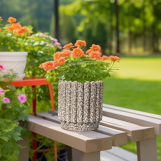 Ceramicfor Ceramic Plant Pot, 7.6 Inch, Leopard Print White | Drainage Hole, Fluted Round Planter, Indoor Plants, Outdoor Decorative, Garden Gifts