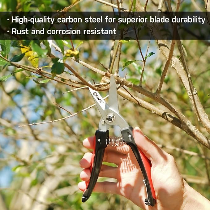 Eden 39006 Durable Bypass Trimming Shears, 1/4 Inch Cutting Diamter For Stems and Branches, HIgh Carbon Steel, Ergonomic Grip