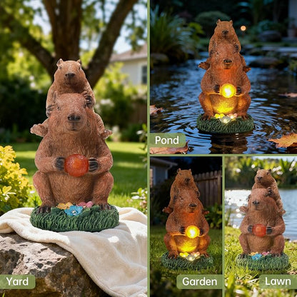 Capybara Solar Garden Statue, Outdoor Capybara Statue with Ball Light, Funny Double Capybara Decor for Women Mom, Capybara Figurine for Yard Garden Patio Lawn Ornaments