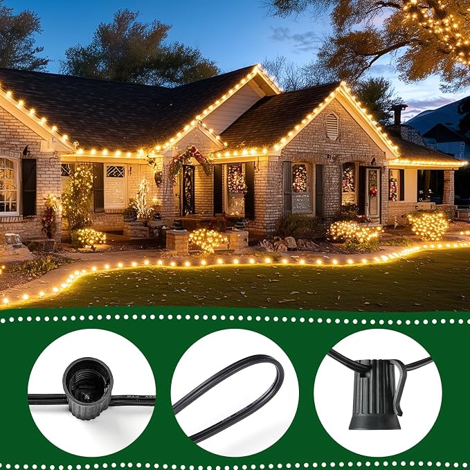 Minetom C9 Christmas String Lights Outdoor, 100FT Vintage Outdoor Lights | Christmas Lights for Backyard Patio Room Party Roofline Xmas Indoor Outdoor Decor, Black Wire, 100+4 Bulbs, Not Connectable
