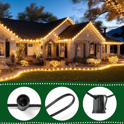 Minetom C9 Christmas String Lights Outdoor, 100FT Vintage Outdoor Lights | Christmas Lights for Backyard Patio Room Party Roofline Xmas Indoor Outdoor Decor, Black Wire, 100+4 Bulbs, Not Connectable