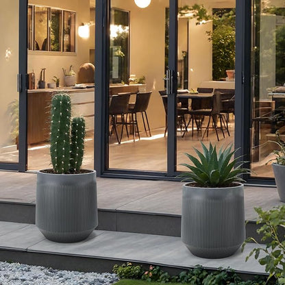 Plant Pots，Set of 2 Plastic Large Pots for Indoor Plants,Flower Pots Outdoor Planters with Drainage Hole and Seamless Saucer,(Gray 15Inches)