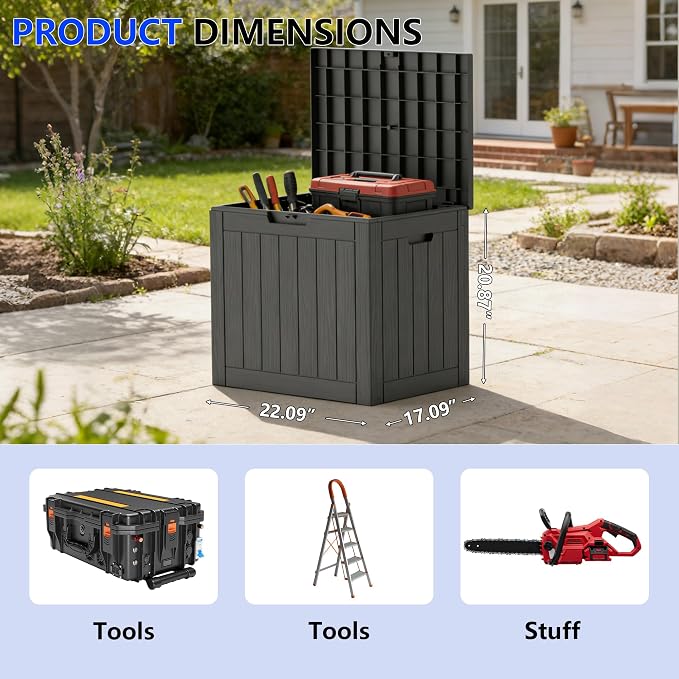 35 Gallon Resin Deck Box All Weather Outdoor Storage Box for Patio Furniture, Garden Tools, Lockable, Black