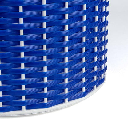 happimess HPM1101A Harper Modern 4.13-Gallon 2-Tone Faux Wicker Cylinder Waste Basket, White/Blue for Home, Bathroom, Living Room, Office, Bedroom, Kitchen