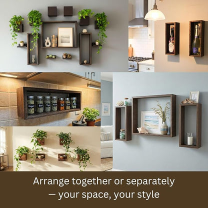 LaLaGreen Wooden Floating Shelves (13-Piece Set) Indoor Wall Mounted Plants | Planter Boxes for Indoor Plants, Decorative Wood Display Shadow Box Kitchen, Bathroom, Bedroom, Living Room, and Home Decor