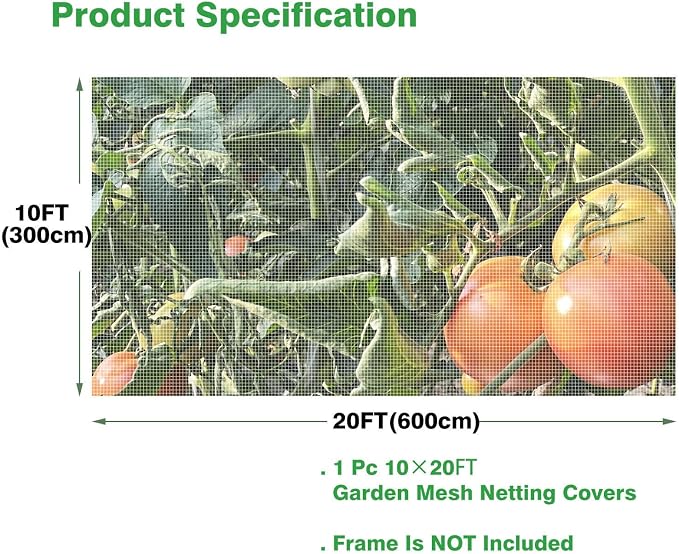 Garden Netting, 10'x20' Ultra Fine Insect Netting for Plants Trees Vegetables, Mesh Protection Netting Fruits Flowers Crops Greenhouse Row Covers Raised Beds Bug Screen Barrier Net
