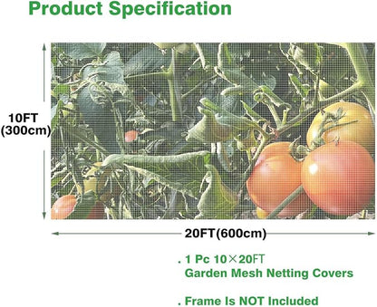 Garden Netting, 10'x20' Ultra Fine Insect Netting for Plants Trees Vegetables, Mesh Protection Netting Fruits Flowers Crops Greenhouse Row Covers Raised Beds Bug Screen Barrier Net