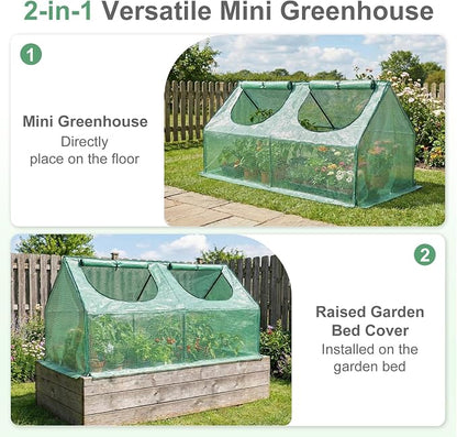 Aoodor 4 x 2 x 2 ft Mini Greenhouse with 2 Zipper Doors, Water Resistant, UV Protected for Flowers, Vegetables and Herbs, Green