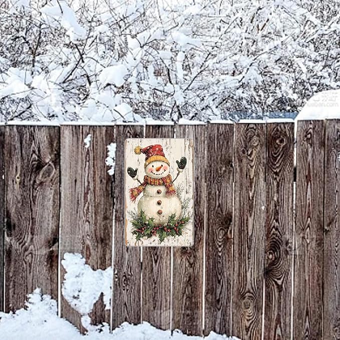 Tin Signs Snowman Metal Signs Winter Aluminum Sign for Home Cafe Bar Yard Office Kitchen Farmhouse Wall Decor 12×8 Inch