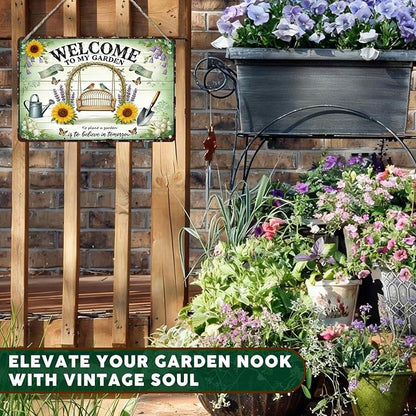 PEACHGARDEN Welcome To My Garden Metal Sign Women's Gardening Gift Garden Wall Art Decor For Outdoor Yard Patio Porch 8x12 inch