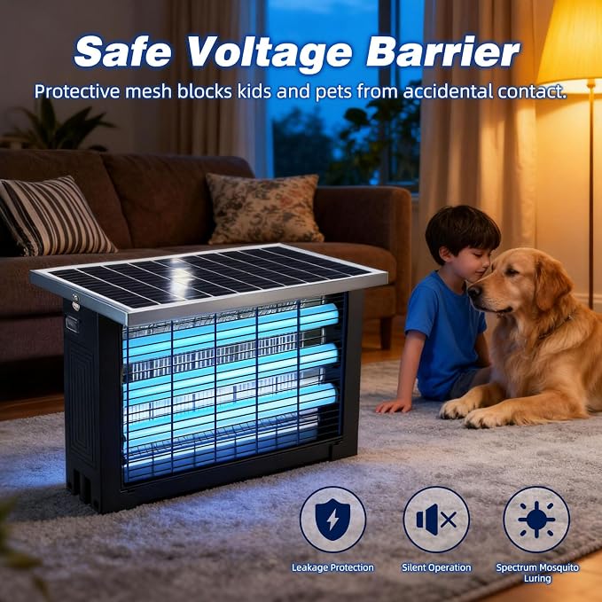 Powerful Large Solar Bug Zapper for 3000 sq.ft with 13FT Extension Cord | Rechargeable Outdoor Mosqutio Killer with 13W Solar Panel, Waterproof Solar Bug Zapper for Patio Garden Backyard RV Camping