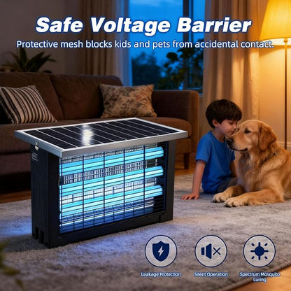 Powerful Large Solar Bug Zapper for 3000 sq.ft with 13FT Extension Cord | Rechargeable Outdoor Mosqutio Killer with 13W Solar Panel, Waterproof Solar Bug Zapper for Patio Garden Backyard RV Camping