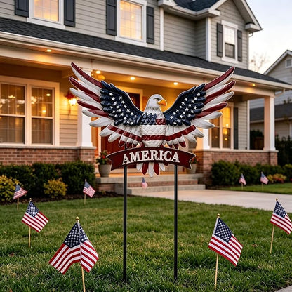 Eagle Patriotic Decor Garden Stakes Decorative Large 35.8in with America Sign, 4th of July Decorations Red White Blue Decor American Flag Memorial Day Decorations Metal Yard Art
