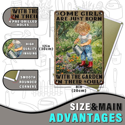 PEACHGARDEN Garden Signs for Outside Some Girls Are Just Born with The Garden in Their Souls Aluminum Metal Sign, Vintage Outdoor Yard Patio Shed Decor, 8x12 Inch