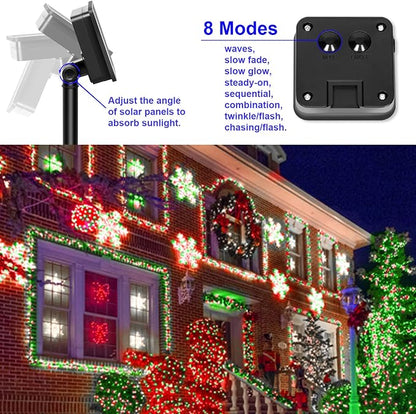 Solar Christmas Lights Outdoor Waterproof, Red White Green Fairy String Lights, IP67 2PACK Total 200LED 66FT with 8Modes, Outside Christmas Decorations Lights for Tree, Garden, Patio, Fence, Balcony