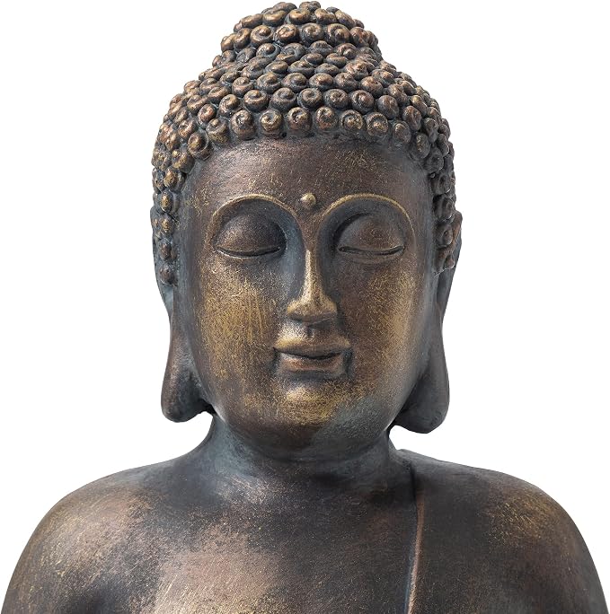 Glitzhome 19-inch Zen Meditation Buddha Garden Statue, Bronze Indoor and Outdoor Sculpture, Hand-Finished MGO & Fiberglass Decor for Home Patio Yard