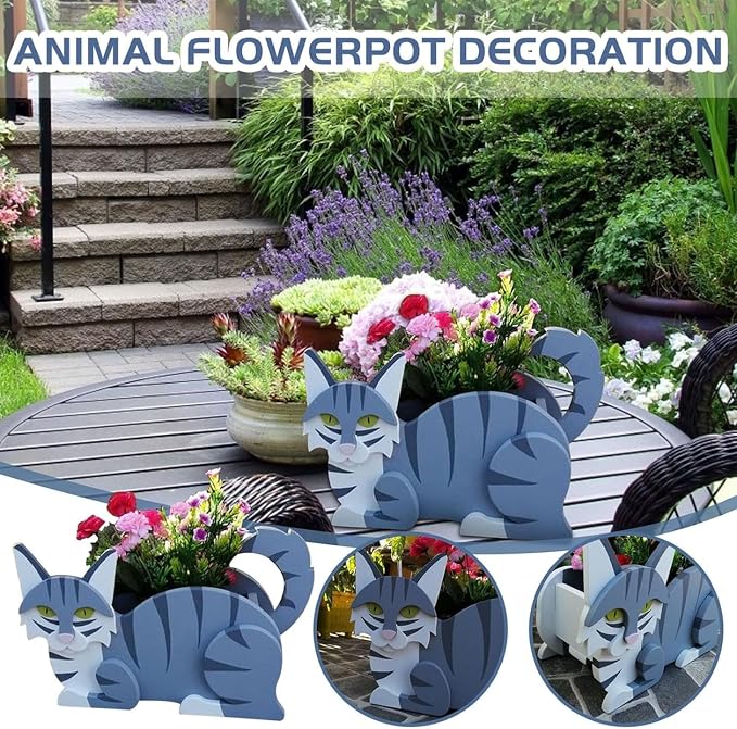 Sapphire White Cat Planter Pots, 12.5 x 5.12 x 7.8 Inches | Cat Flower Pot, Cute Animal Shaped Plant Pot, Gifts for Women & Pet Lovers, Indoor Outdoor Garden Home Office Decor