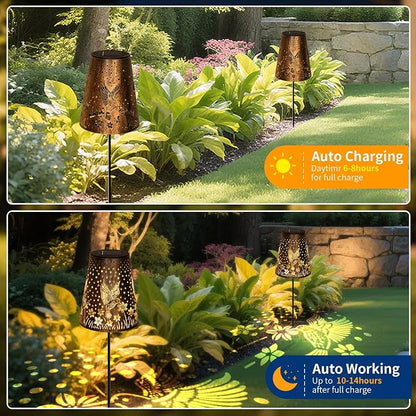 Solar Pathway Lights Outdoor, LED Bright Metal Retro Waterproof, Outside Decorative Hummingbird Lanterns Solar Powered for Path Lawn Patio Yard Walkway (Hummingbird 2P)