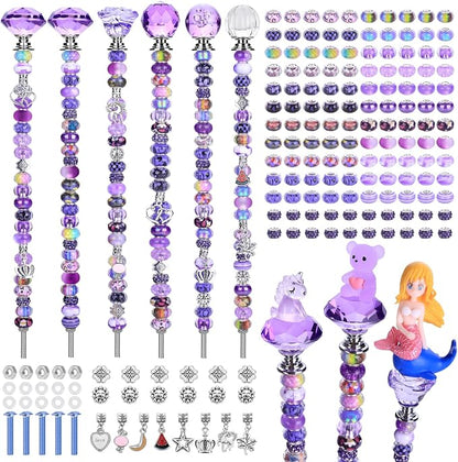 AIPRIDY DIY Crystal Beaded Fairy Wand Garden Stakes Kit, Colorful Decorative Wands with Assembly Guide, 12 or 10 Inch Threaded Rods,Outdoor Garden Decoration Set (158, Purple+Hybrid Top)