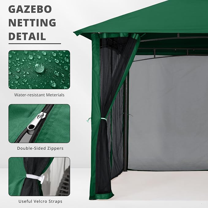 MASTERCANOPY Patio Gazebo Mosquito Netting Screen Walls (10x12, Forest Green)