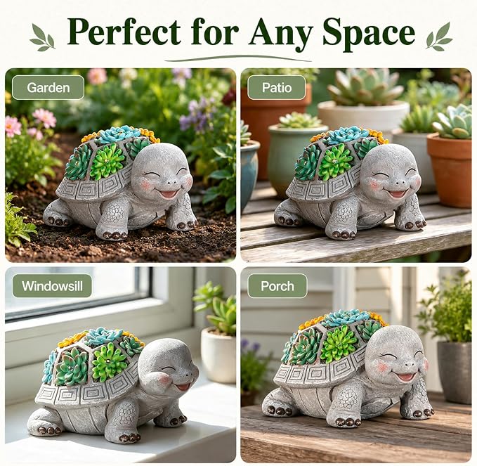 mocosa Solar Garden Statues Turtle and LED Lights Birthday Gifts for Women Mom Grandma Solar Outdoor Cat Decor for Outside,Outdoor Solar Lights for Yard, Garden and Patio, Unique Gift for Women