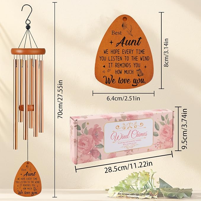 Aunt Wind Chime for Outside: Thoughtful Birthday Christmas Thank You Gifts for Aunt, Outdoor Metal Wind Chimes, Home Garden Patio Yard Decor