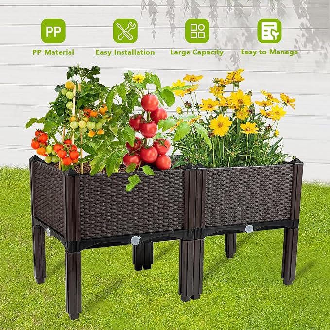 Raised Garden Bed Planters for Outdoor Plants with Legs Elevated Rectangular Planter Boxes Garden Patio Balcony Deck for Planting Flowers, Vegetables, Tomatoes, and Herbs