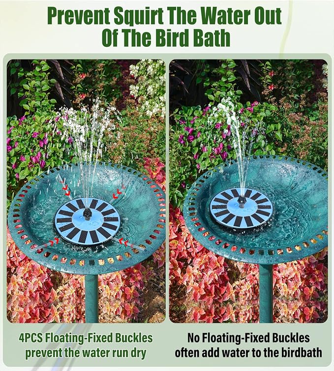 Yzert Solar Fountain Bird Bath Fountains Pump Upgraded 100% Glass Panel, Solar Powered Water Fountain with 8 Nozzles & 4 Fixers for Garden, Pond, Pool, Patio, Outdoor - No Battery Needed (Blue)