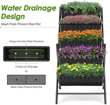 Suyncll 2 Pack Vertical Raised Garden Bed, 5 Tiers Elevated Planter Box with Drainage System and 4 Hooks, 4FT Vertical Planter for Herbs Vegetables Flowers, Black