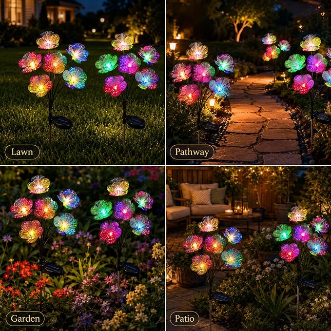 JJGoo 2 Pack Solar Garden Lights, Solar Flower Swaying Light for Outside, New Upgraded Outdoor Waterproof Light for Garden Patio Yard Front Porch Decor