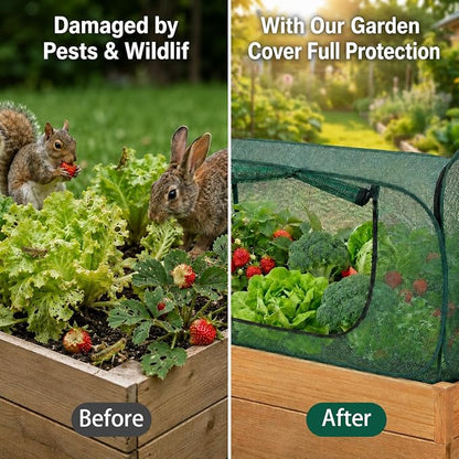 2 Pack Pop Up Mesh Plant Cover, 33% Sunblock Garden Covers for Raised Beds, Breathable Garden Netting for Raised Beds with 8 Stakes for Protecting Seedlings Fruits(44 x 22 x 17.5 in)