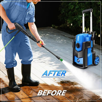 Electric Pressure Washer, 5000 PSI 4.0 GPM Heavy Duty Power Washer, with 4 Nozzles,Foam Cannon,33FT Hose Reel and 500ml Soap Bottle for Home/Cars(Blue)