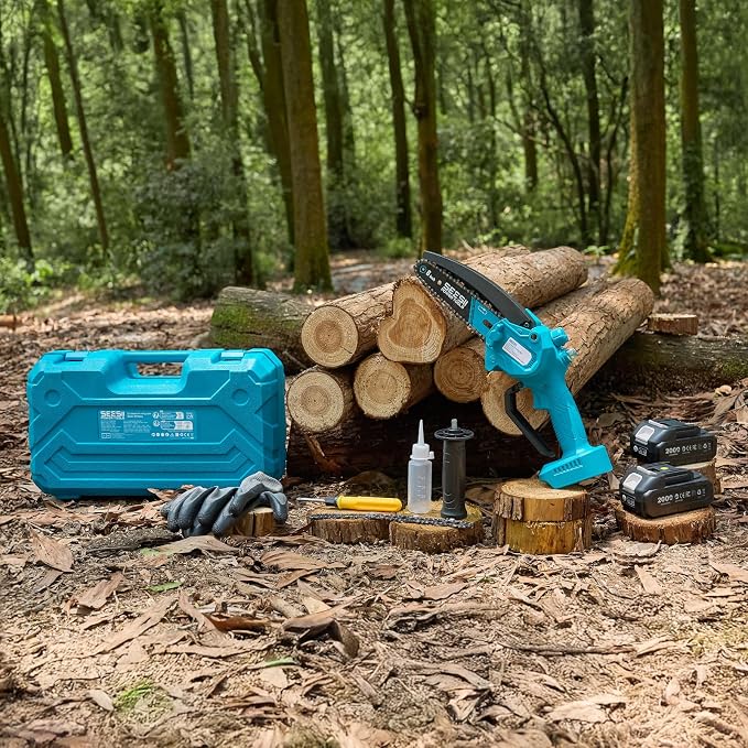 SEESII 6 Inch Mini Electric Chainsaw Cordless Battery Powered | 2026 Upgraded Hand Held Saw with 2x2000mAh Batteries for Wood/Tree Trimming, Chain Saw Gift for Men Husband Father Gardener