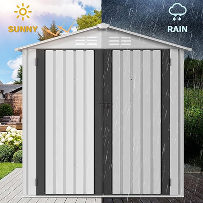 DWVO 6x4ft Small Tool Storage Shed, Lockable Doors, and Sloped Roof, Oversized Steel Outdoor Storage Shed for Garden, Patio, Garage, Backyard, Lawn - White