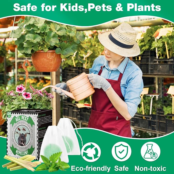 24 Pack Wasp and Bee Repellent Outdoor, Natural Peppermint Oil Carpenter Bee Repellent for Yellow Jackets, Hornets, Mud Wasp Deterrent for Indoor Outdoor Patio Garden Porch, Pet and Human Safe, Green