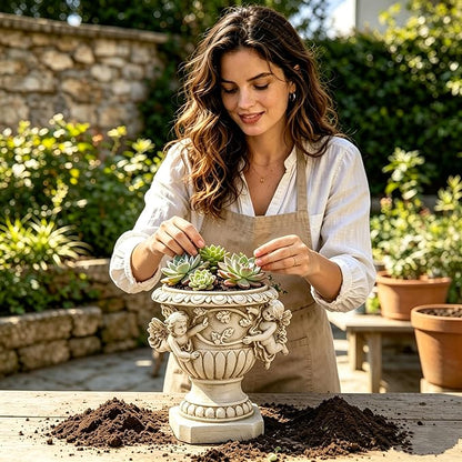 Cherub Angel Planters, Cherub Planter Flower Pots with Drain Hole for All House Plants, Patio Yard Decor, Polyresin, 8.46" H