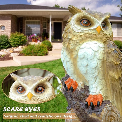 Owl Garden Statues Outdoor Decor, Forest Owl Perching on Stump Resin Figurine for Indoor Outdoor Home Garden Patio Porch Yard Decor, Women & Gardening Decoration Gifts