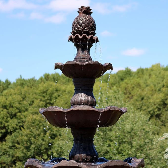 Sunnydaze Grand Courtyard 4-Tier Large Outdoor Water Fountain - 80" Tall Outdoor Fountain - Tiered Electric Garden Water Feature for Patio, Backyard, or Yard - Faux Stone Resin - Dark Chestnut